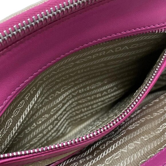 Auth PRADA Canapa City B1801K Beige Pink Leather Canvas Tote Bag - Picture 14 of 16